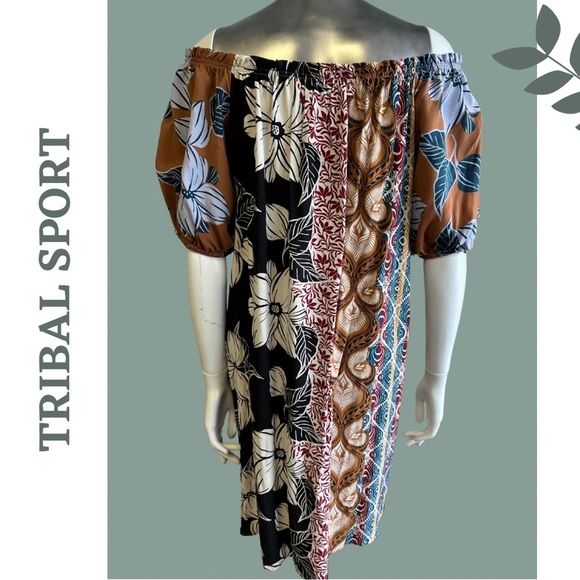 Tribal Dress Bubble Sleeves Flowy Fit Tropic Print Cover-Up Pop Over Crew
Neck - Picture 6 of 9